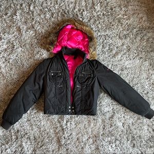 DKNY Active Black Down Jacket with Hot Pink Lining